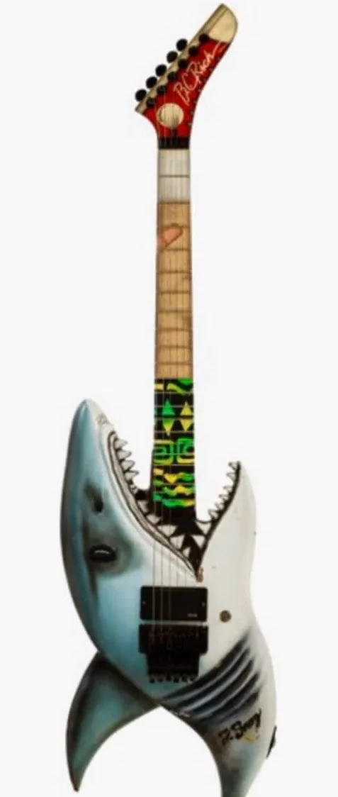 1989 B.C. Rich shark-shaped electric guitar with custom finish